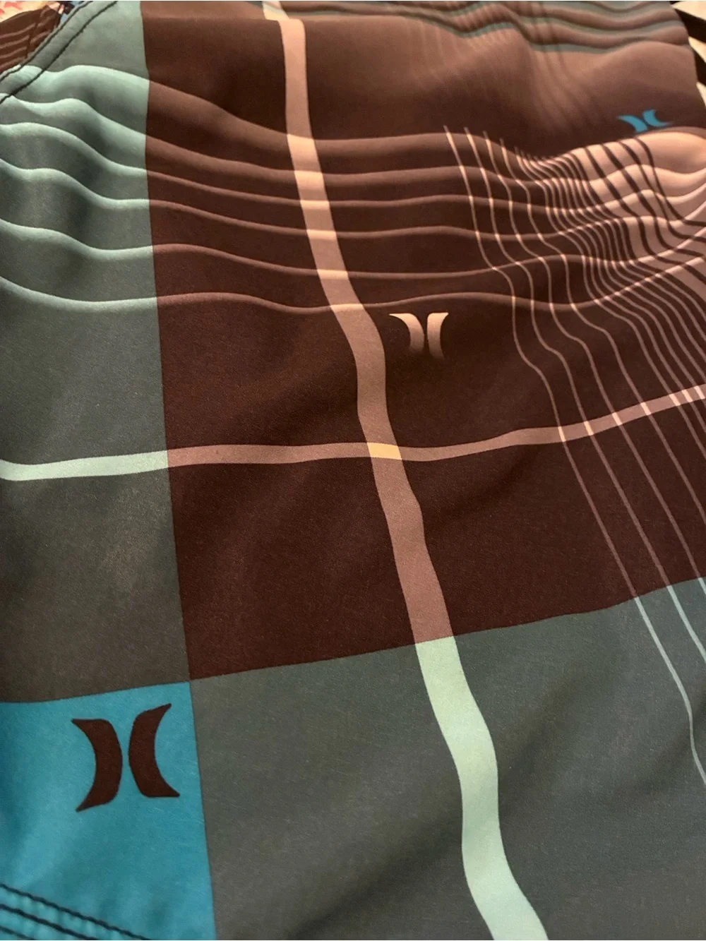 Hurley Teal and Black Plaid Board Shorts